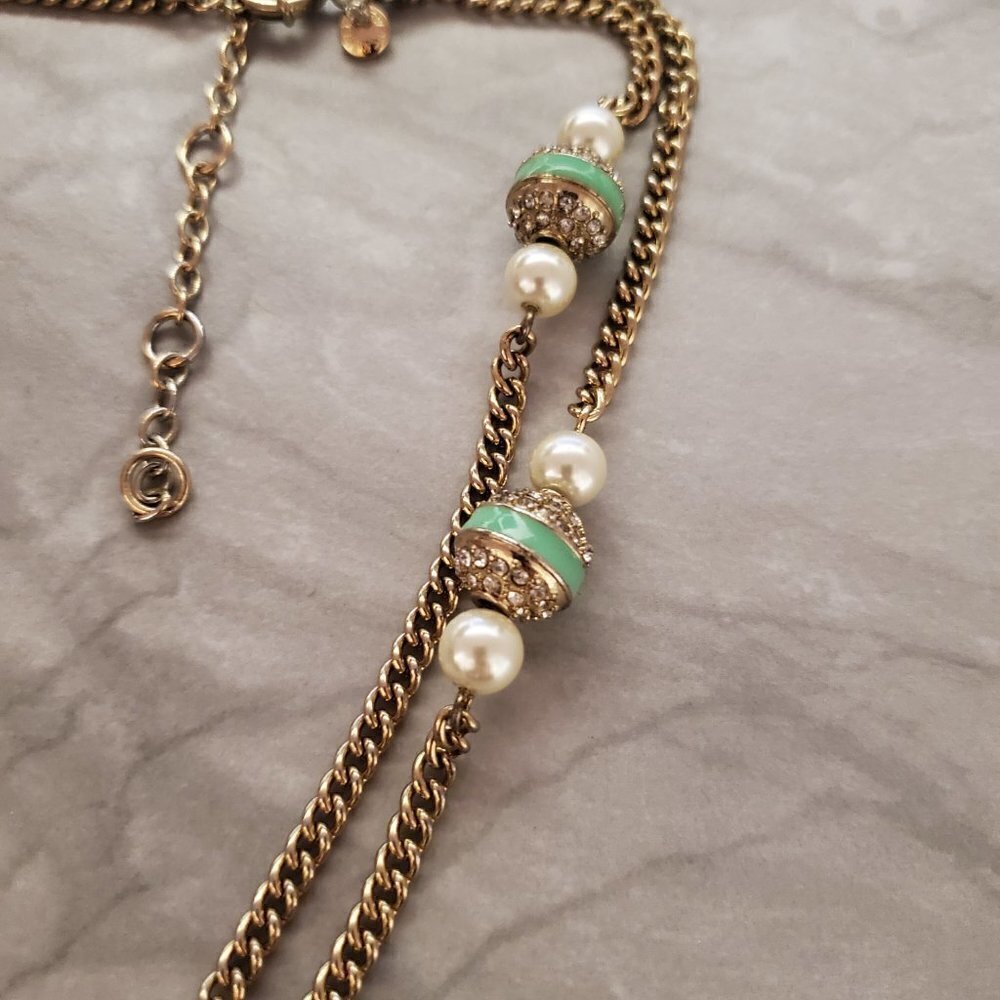✨ J.Crew Rhinestone Crystal Pave Ball Pearl Double Chain Necklace ✨ - Picture 3 of 12